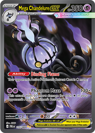 Carta individual Pokémon Mega Chandelure EX 115/084, set Pitch Black, en Thunder Cards México 