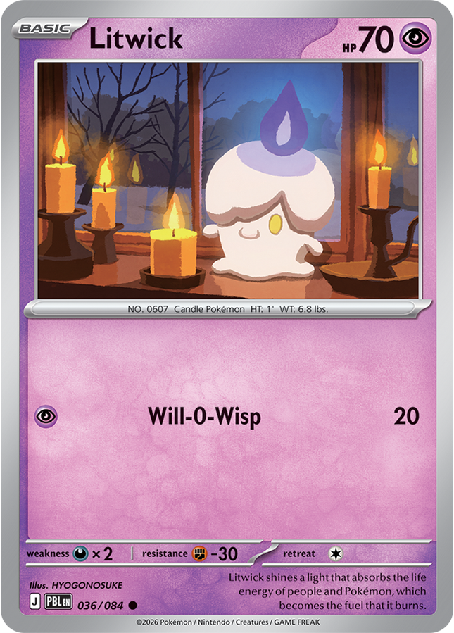Carta individual Pokémon Litwick 036/084, set Pitch Black, en Thunder Cards México