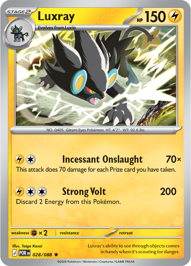 Carta Individual Pokémon Luxray 028/088, Stage 2 Pokémon 150 HP, set Perfect Order, Ilustración de Taiga Kasai - Thunder Cards México