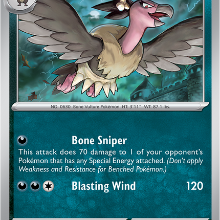 Carta individual Pokémon Mandibuzz 050/084, set Pitch Black, en Thunder Cards México