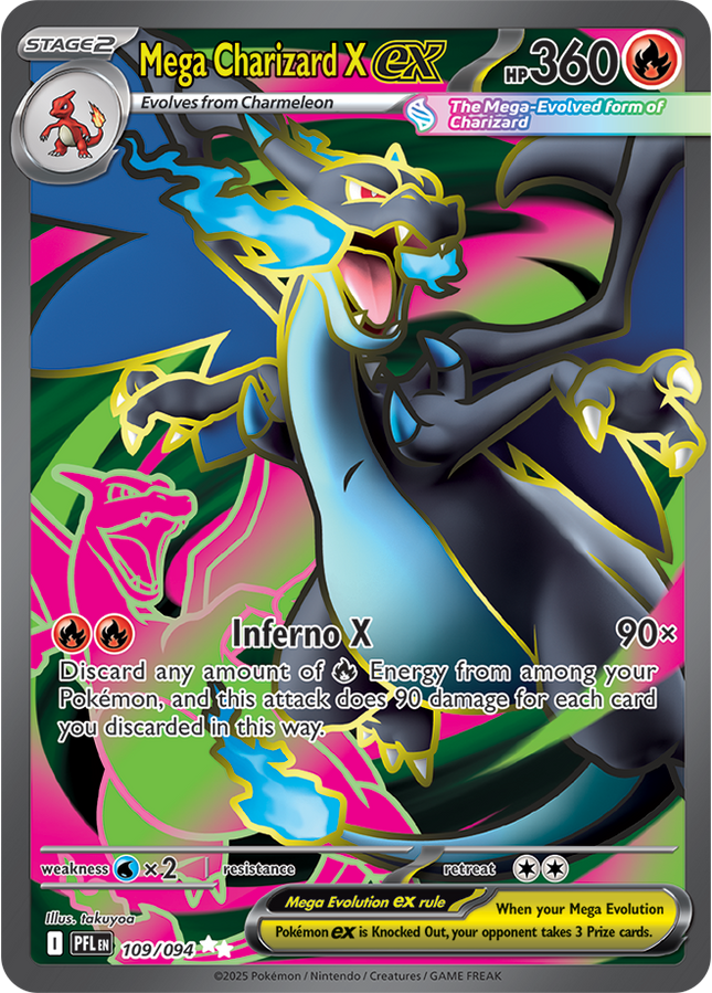 Carta Individual Pokémon Mega-Charizard X EX Ultra Rare 109/094, Trainer, set Phantasmal Flames, Ilustración detakuyoa - Thunder Cards México