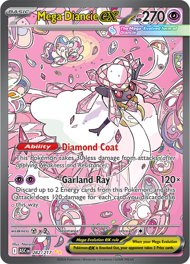 Carta Pokémon Mega Diancie EX (SIR) 282/217 del set Ascended Heroes de Pokémon TCG en Thunder Cards