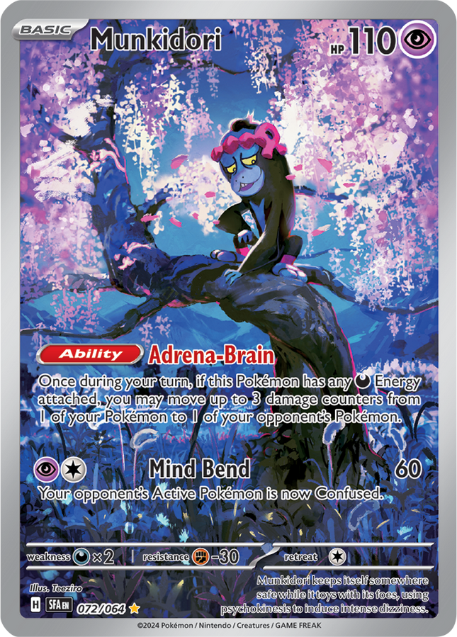Carta Individual Pokémon Munkidori Illustration Rare 072/064, BASIC Pokémon 110 HP, set Shrouded Fable, Ilustración de Teeziro - Thunder Cards México
