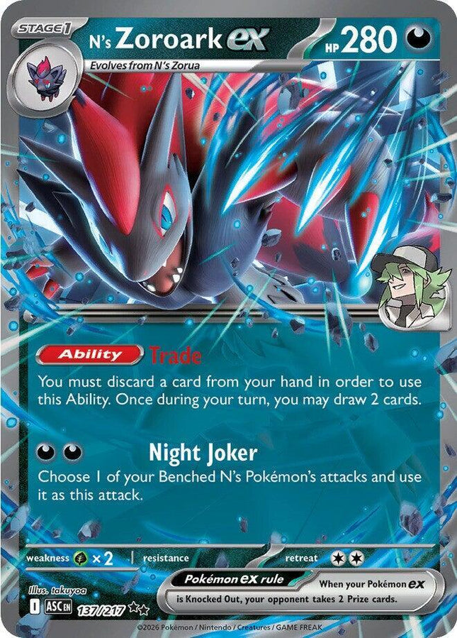 Carta Individual Pokémon 
N's Zoroark 137/217 Ascended Heroes, en Thunder Cards México
