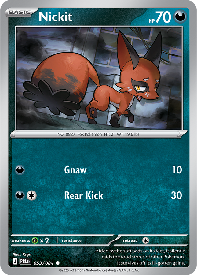 Carta individual Pokémon Nickit 053/084, set Pitch Black, en Thunder Cards México