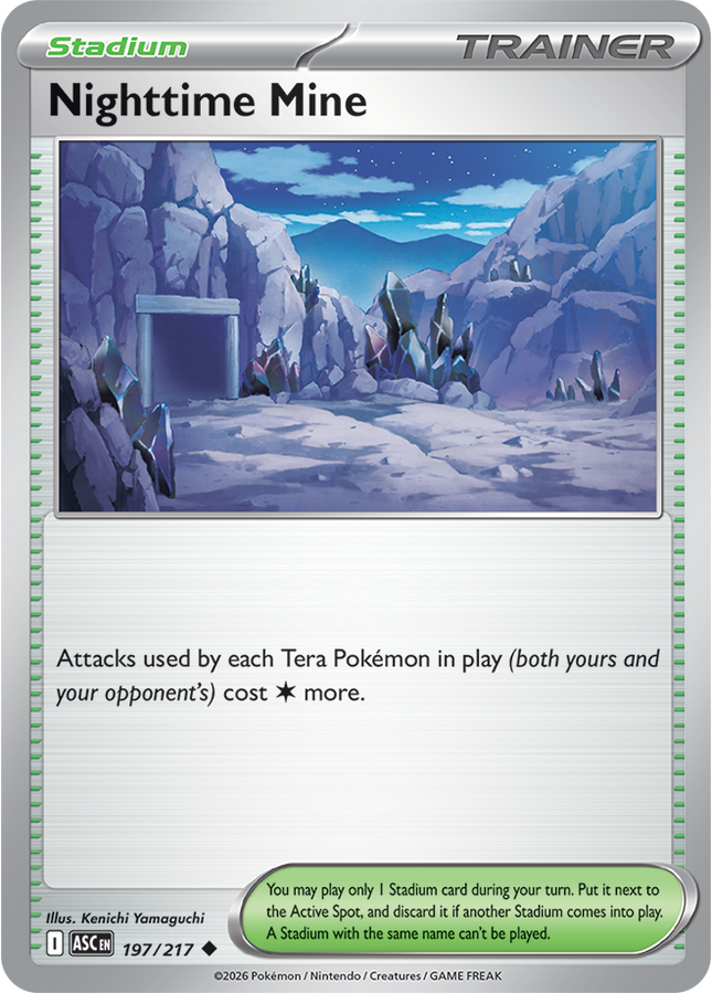 Carta Individual Pokémon Trainer Nighttime Mine 197/217, Supporter Trainer, set Ascended Heroes,- Thunder Cards México. 