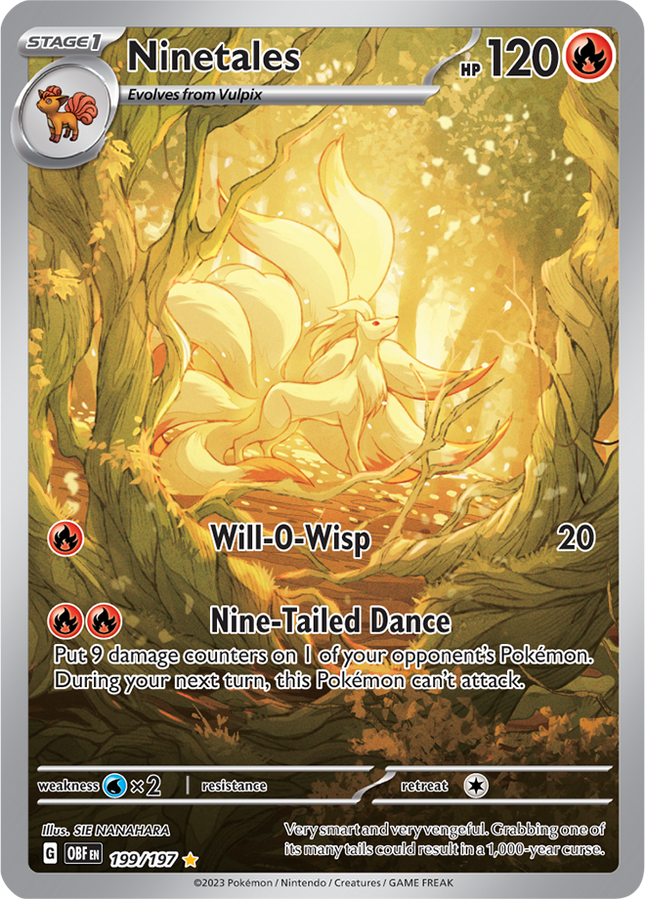 Carta Individual Pokémon Ninetales Illustration Rare 199/197, Trainer, set Obsidian Flames- Thunder Cards México