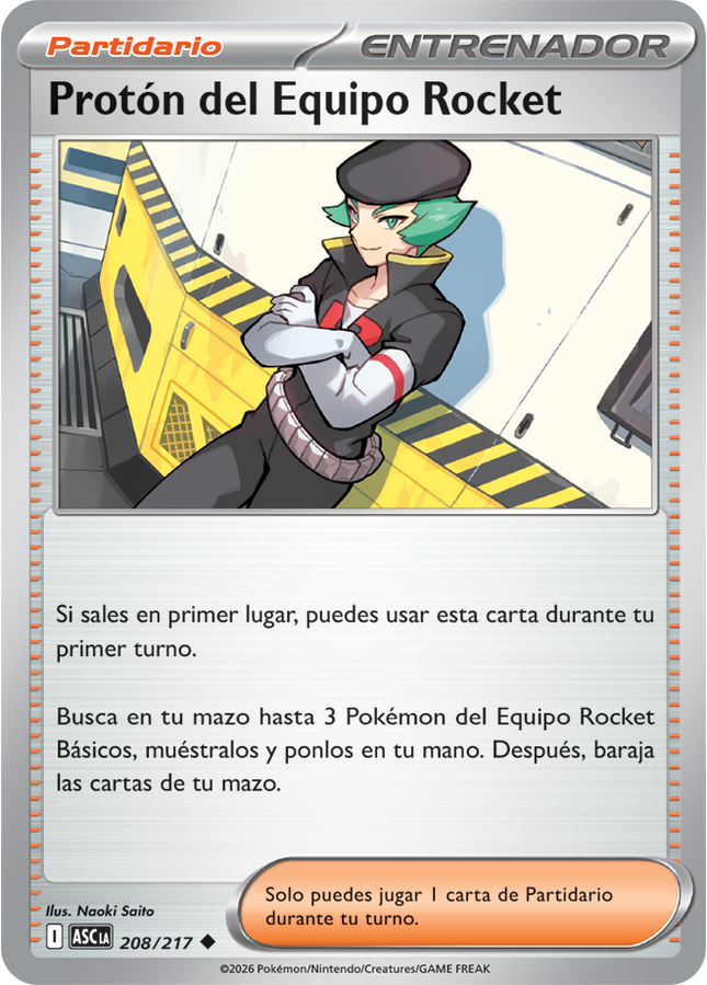 Carta Individual Pokémon Trainer Protón del Equipo Rocket 208/217, Supporter Trainer, set Ascended Heroes,  Thunder Cards México, Carta en Español