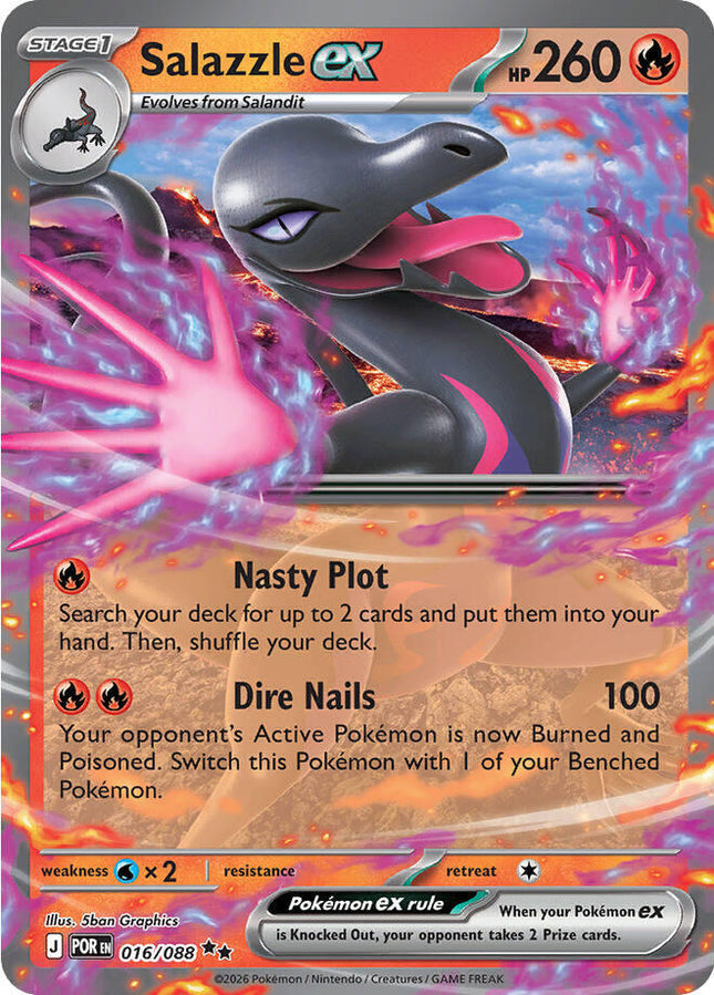 Carta Individual Pokémon Salazzle 016/088, Stage 1 Pokémon 260 HP, set Perfect Order, Ilustración de 5ban Graphics - Thunder Cards México
