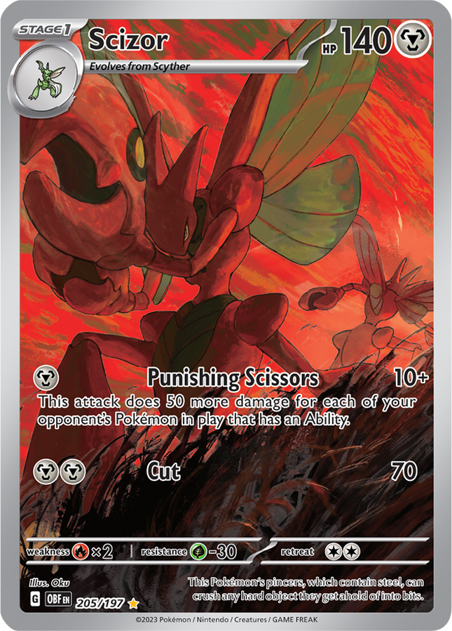 Carta Individual Pokémon Scizor Illustration Rare 205/197, Trainer, set Obsidian Flames- Thunder Cards México