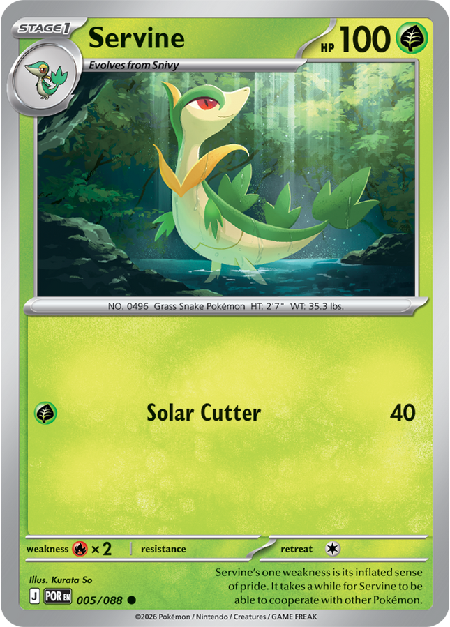 Carta Individual Pokémon Servine 005/088, Stage 1 Pokémon 100 HP, set Perfect Order, Ilustración de Kurata So - Thunder Cards México