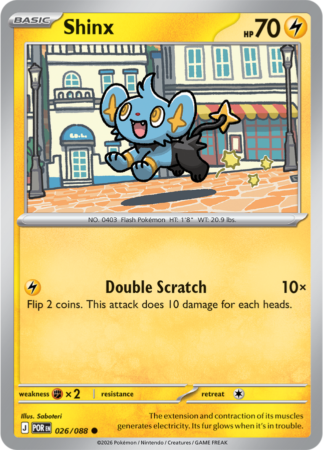 Carta Individual Pokémon Shinx 026/088, BASIC Pokémon 70 HP, set Perfect Order, Ilustración de Saboteri- Thunder Cards México