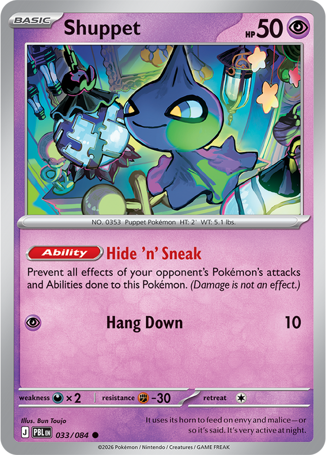 Carta individual Pokémon Shuppet 033/084, set Pitch Black, en Thunder Cards México 