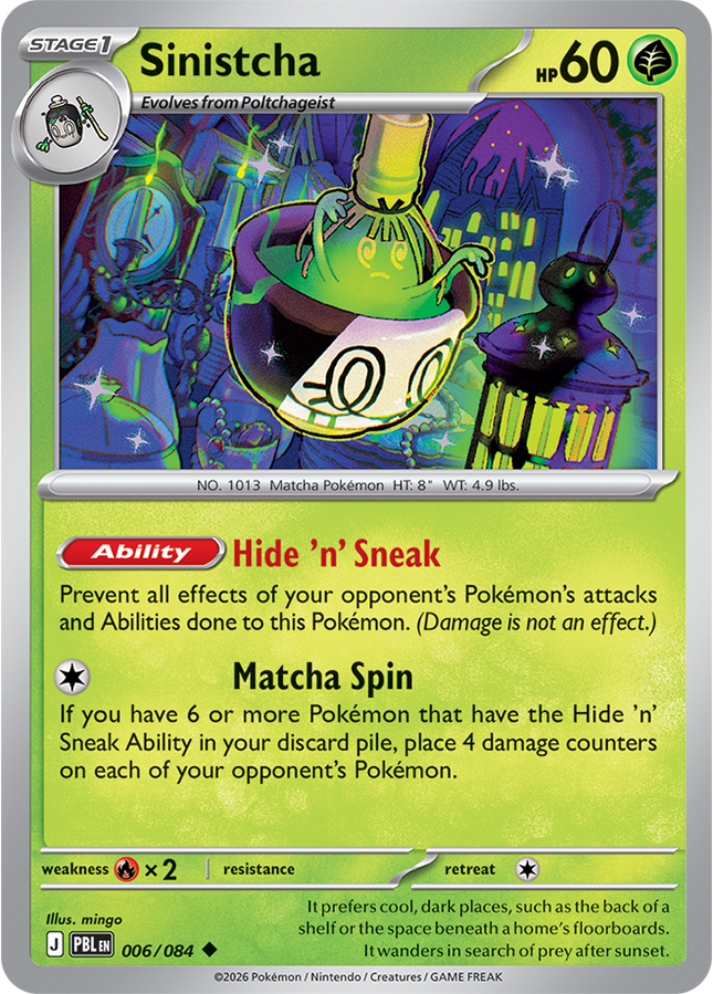 Carta individual Pokémon Sinistcha 006/084, set Pitch Black, en Thunder Cards México