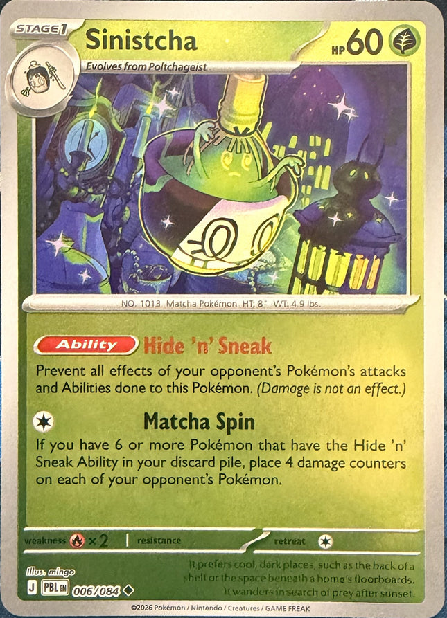 Carta individual Pokémon Sinistcha 006/084, set Pitch Black, en Thunder Cards México Reverse