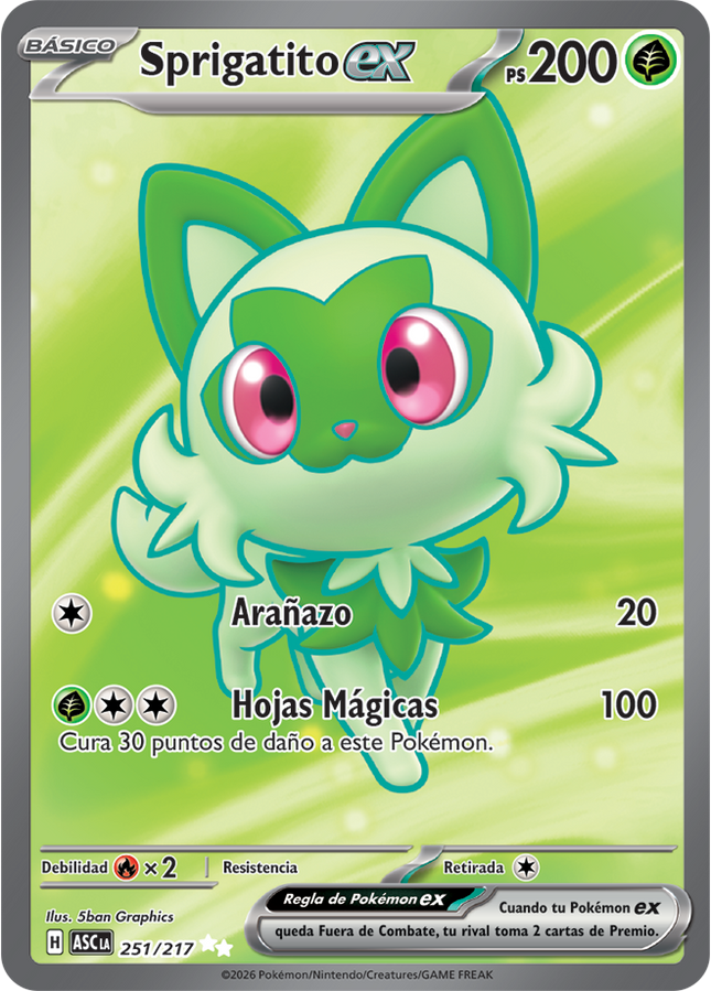 Carta Pokémon Sprigatito EX (UR) 251/217 del set Ascended Heroes de Pokémon TCG en Thunder Cards, Carta en Español