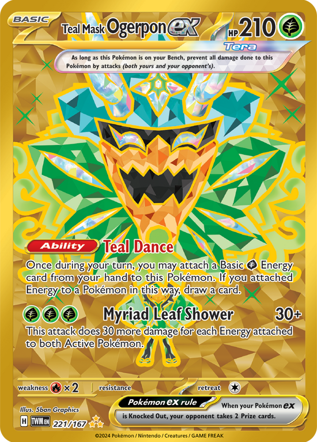 Carta Pokémon Teal Mask Ogerpon EX Hyper Rare (HR) 221/167 del set Twilight Masquerade de Pokémon TCG en Thunder Cards