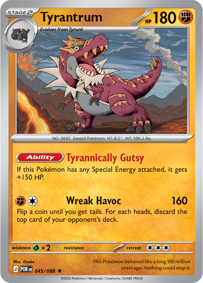 Carta Individual Pokémon Tyrantrum 045/088, Stage 2 Pokémon 180 HP, set Perfect Order, Ilustración de Dsuke - Thunder Cards México