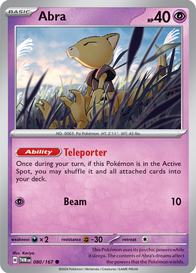 Carta Individual Pokémon Abra 080/167, Supporter Trainer, set Twilight Masquerade- Thunder Cards México