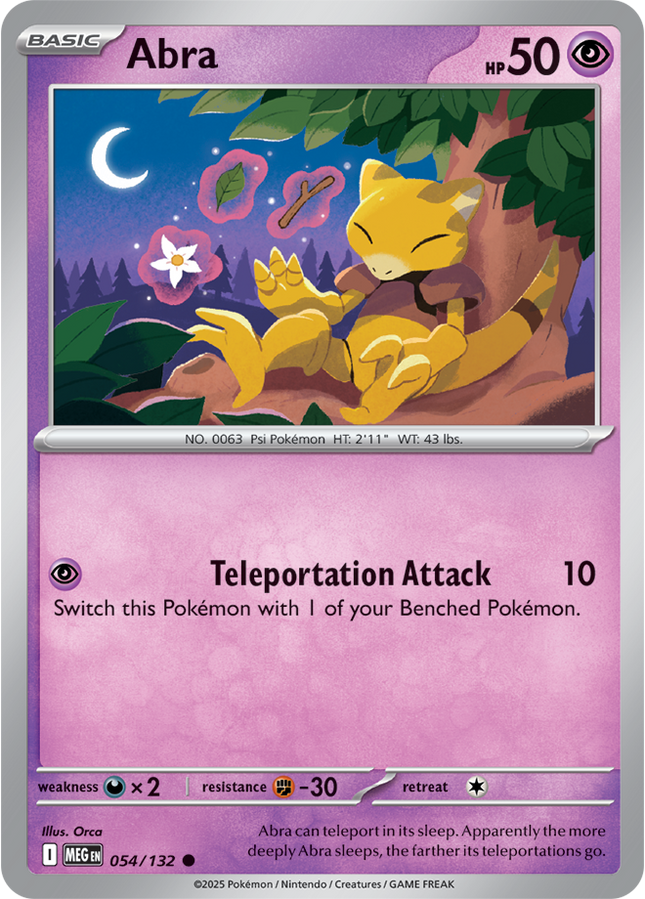 Carta Individual Pokémon Abra 054/132, Supporter Trainer, set Mega Evolution- Thunder Cards México