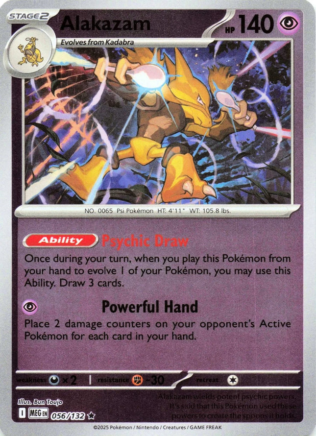 Carta Individual Pokémon Alakazam Reverse Holo 056/132, Supporter Trainer, set Mega Evolution- Thunder Cards México