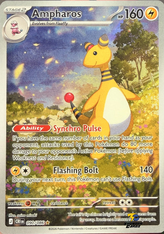 Carta Individual Pokémon Ampharos Ilustración Especial 090/086, Stage 2 Pokémon 160 HP, set Chaos Rising, Ilustración de saino miskai - Thunder Cards México