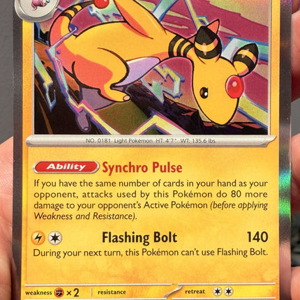 Carta individual Pokémon Ampharos 029/086, rareza rara, Stage 2, 160 HP, set Chaos Rising (CRI). Ilustración de estilo cómic y dinámico de Ampharos liberando destellos eléctricos por CHORISO - Thunder Cards México.