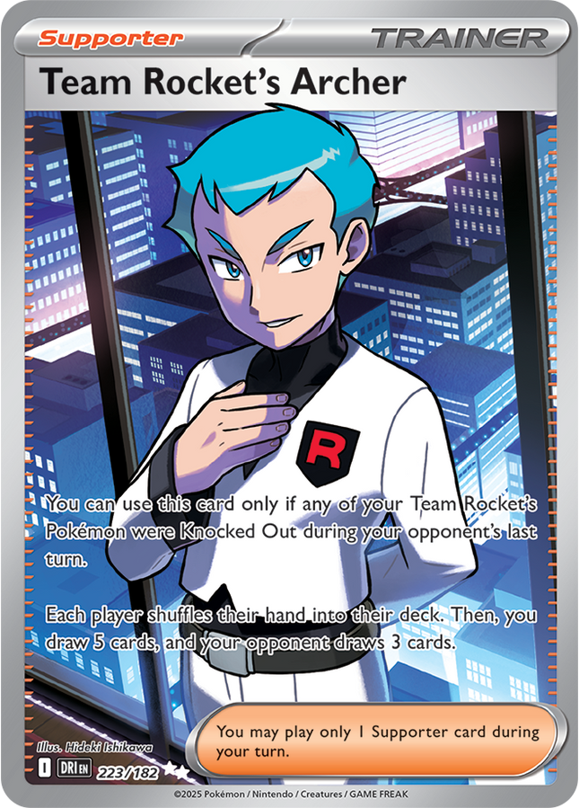 Carta Pokémon Team Rocket's Archer  (UR) 223/182 del set Destined Rivals de Pokémon TCG en Thunder Cards