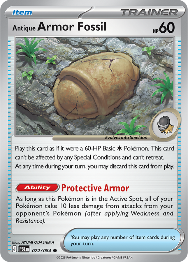 Carta individual Pokémon Antique Armor Fossil 072/084, set Pitch Black, en Thunder Cards México 