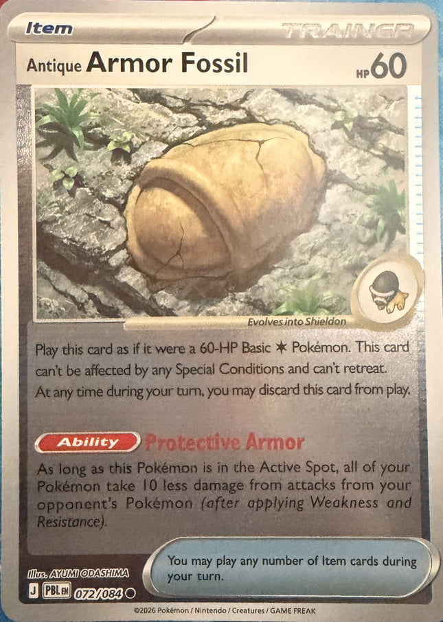 Carta individual Pokémon Antique Armor Fossil 072/084, set Pitch Black, en Thunder Cards México Reverse