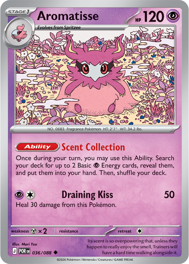 Carta Individual Pokémon Aromatisse 035/088, Stage 1 Pokémon 120 HP, set Perfect Order, Ilustración de Mori Yuu - Thunder Cards México