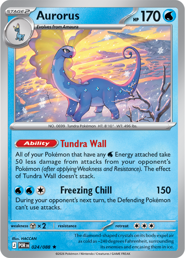 Carta Individual Pokémon Aurorus 024/088, Stage 2 Pokémon 170 HP, set Perfect Order, Ilustración de HACCAN - Thunder Cards México