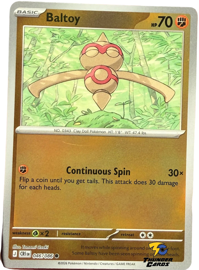 Carta Individual Pokémon Baltoy Reverse 046/086, BASIC Pokémon 70 HP, set Chaos Rising, Ilustración de 046 - Thunder Cards México