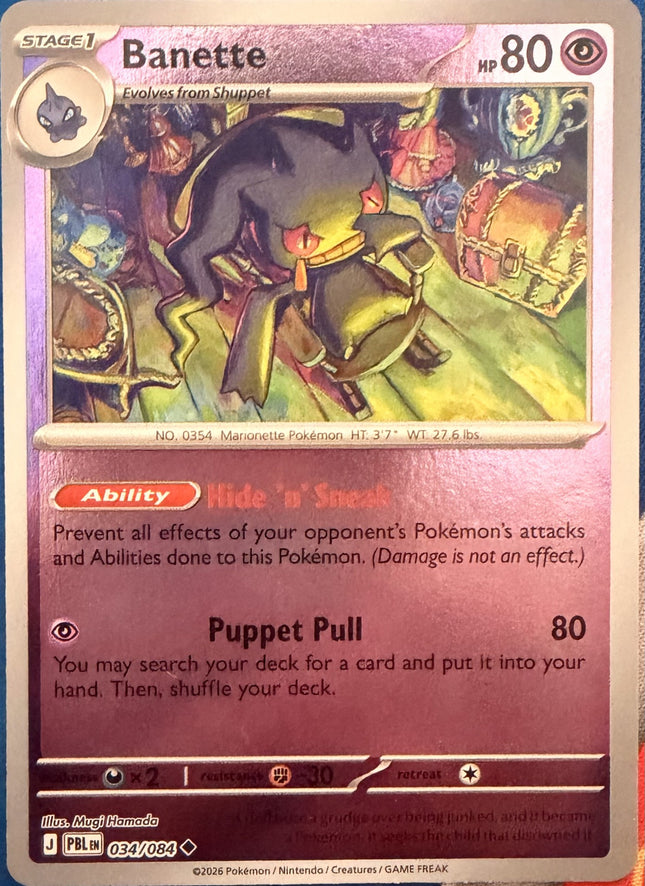 Carta individual Pokémon Banette 034/084, set Pitch Black, en Thunder Cards México Reverse