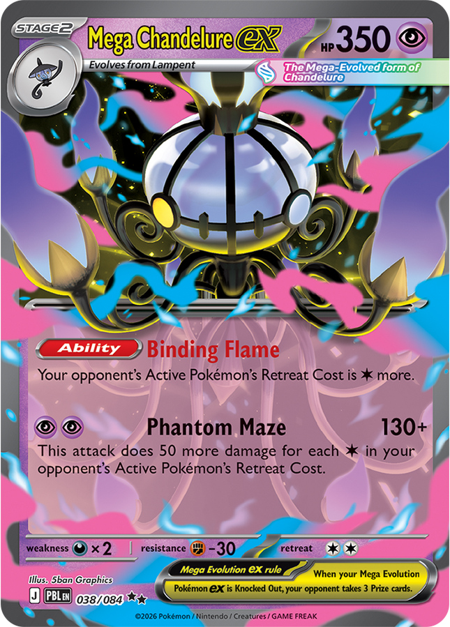 Carta individual Pokémon Mega Chandelure EX 038/084, set Pitch Black, en Thunder Cards México 