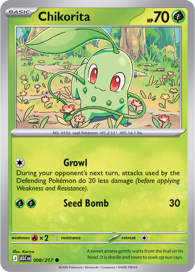 Carta Pokémon Erika's Chikorita 008/217 - Ascended Heroes - Thunder Cards