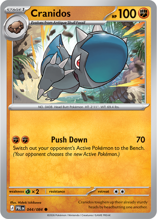 Carta individual Pokémon Cranidos 044/084, set Pitch Black, en Thunder Cards México
