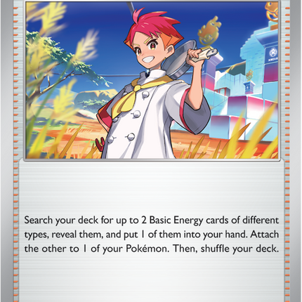 Carta Individual Pokémon Trainer Crispin 133/142, Supporter Trainer, set Stellar Crown, Ilustración de GIDORA- Thunder Cards México