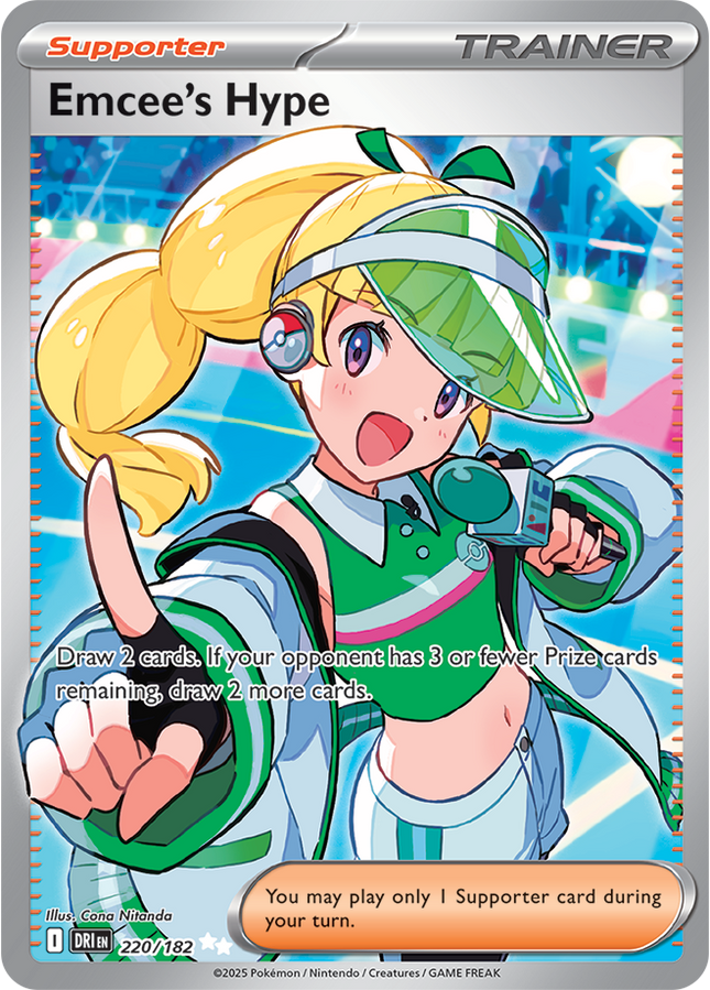 Carta Pokémon Emcee's Hype (UR) 220/182 del set Destined Rivals de Pokémon TCG en Thunder Cards