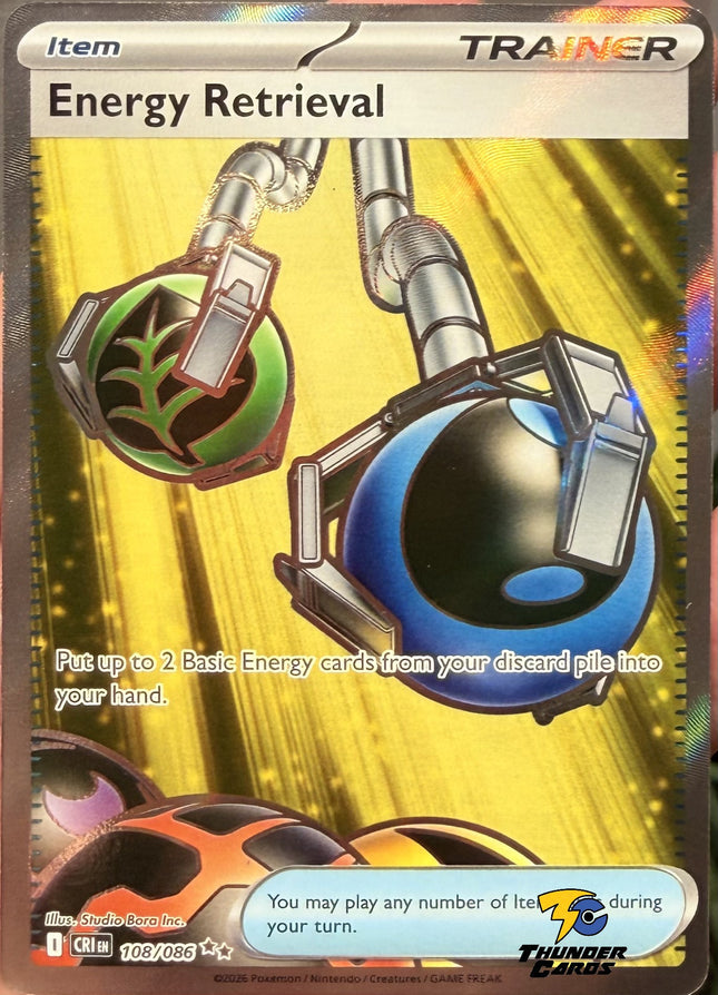 Carta Individual Pokémon Energy Retrieval Ultra Rara 108/086, set Chaos Rising, Ilustración de Toyste Beach- Thunder Cards México