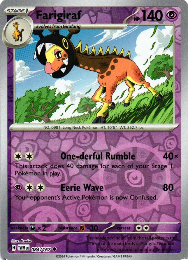 Carta Individual Pokémon Farigiraf 084/167, , set Twilight Masquerade,  Thunder Cards México, Reverse Holo
