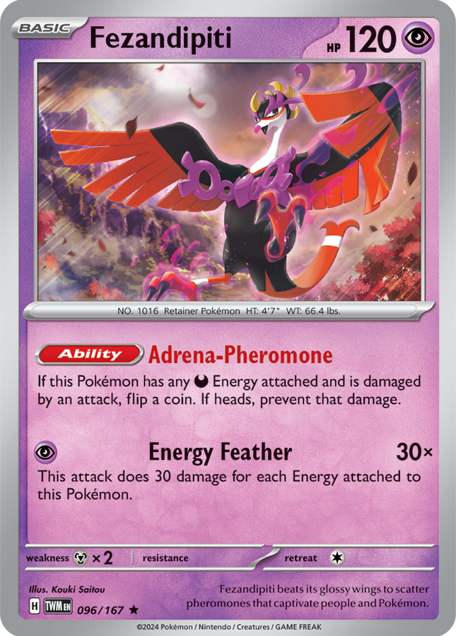 Carta Individual Pokémon Fezandipiti 096/167, , set Twilight Masquerade,  Thunder Cards México, Holo