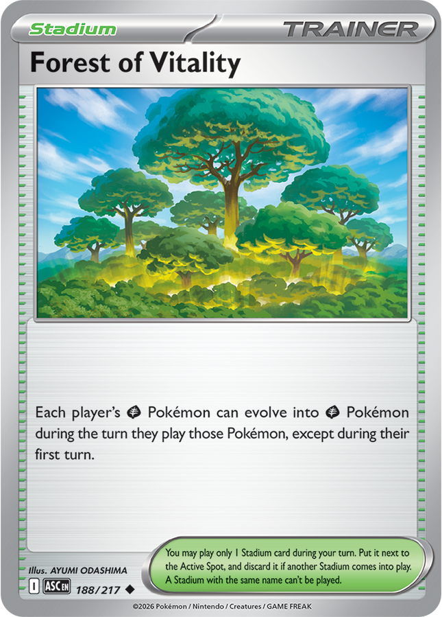 Carta Individual Pokémon Trainer Forest of Vitality 188/217, Supporter Trainer, set Ascended Heroes,- Thunder Cards México. 