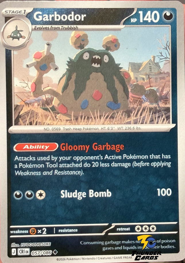 Carta Individual Pokémon Garbodor Reverse 056/086, Stage 1 Pokémon 140 HP, set Chaos Rising, Ilustración de HYOGONOSUKE - Thunder Cards México