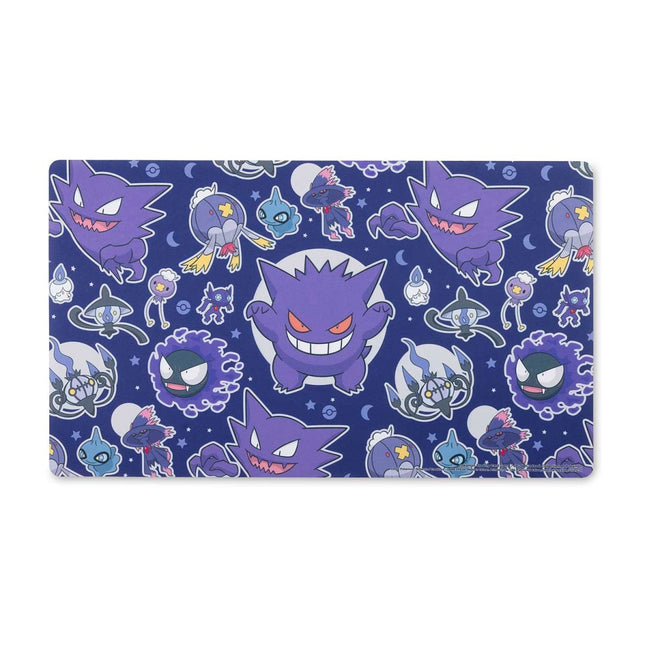 Playmat de Gengar con patrón detallado de Gastly, Haunter, Sableye y Pokémon tipo Fantasma.