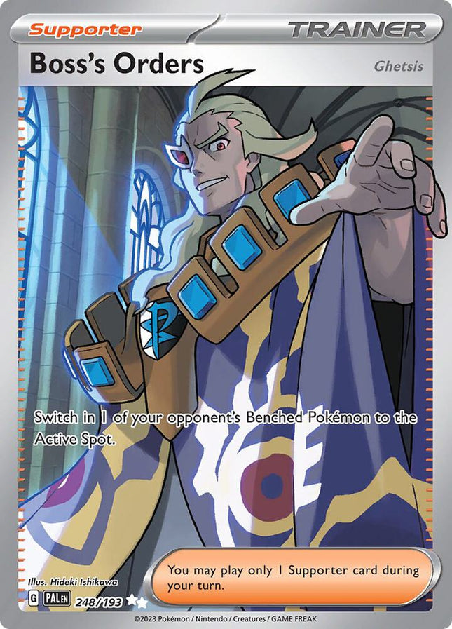 Carta Individual Pokémon Trainer Boss's Orders (Ghetsis) 248/193, Supporter Trainer, set Paldea Evolved- Thunder Cards México