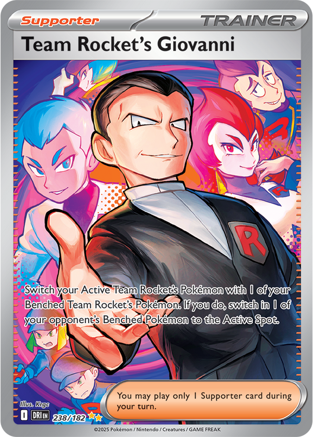 Carta Pokémon Team Rocket's Giovanni (SIR) 238/182 del set Destined Rivals de Pokémon TCG en Thunder Cards