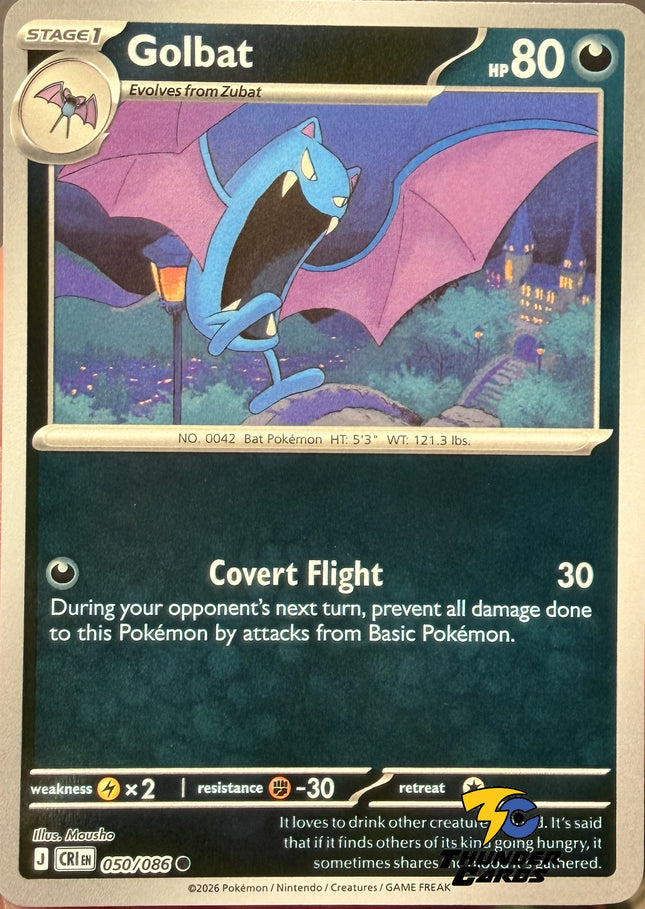 Carta Individual Pokémon Golbat 050/086, reverse Stage 1 Pokémon 80 HP, set Chaos Rising, Ilustración de Mousho - Thunder Cards México