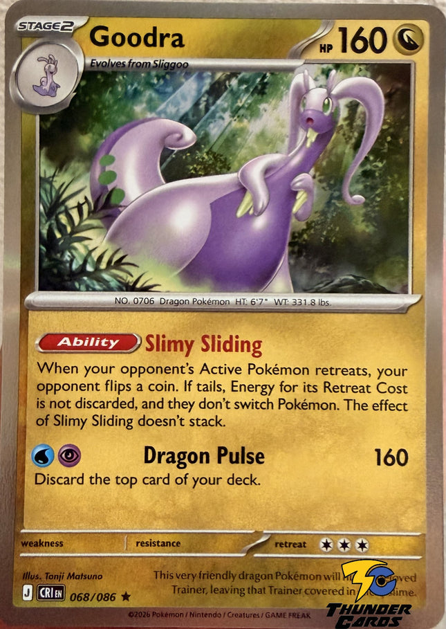 Carta Individual Pokémon Goodra 068/086, Stage 2 Pokémon 160 HP, set Chaos Rising, Ilustración de Tonj - Thunder Cards México Matsuno