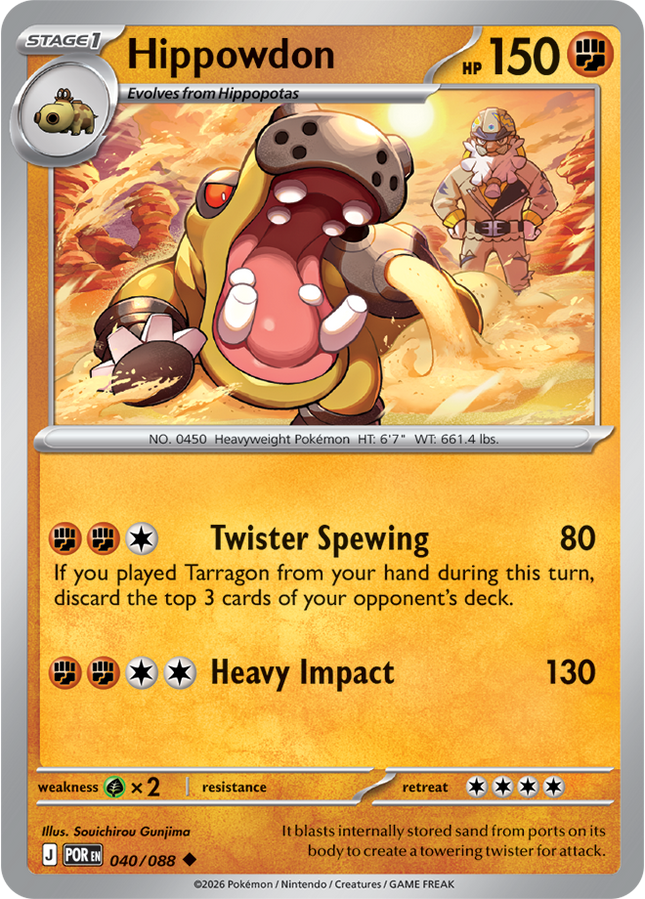 Carta Individual Pokémon Hippowdon 040/088, Stage 1 Pokémon 150 HP, set Perfect Order, Ilustración de Souichirou Gunjima - Thunder Cards México